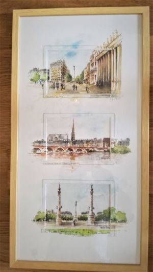 Triptyque cartes postales JL HElin réhaussées d' aquarelle